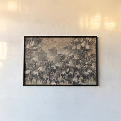 Kenyan Herd II by Max Blakesberg Studios. shown as a paper print in a black flame. Available as a archival giclee rolled canvas, fine art paper, or poster print. SKU 92810i.