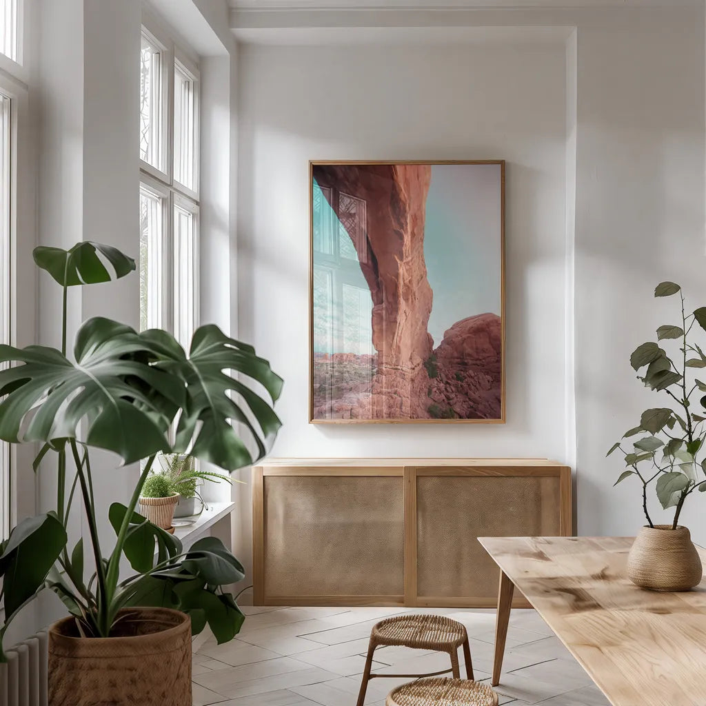 Moab by Max Blakesberg Studios. shown as a print in a natural wood frame in a dining room. Available as a archival giclee rolled canvas, fine art paper, or poster print. SKU 92813h.