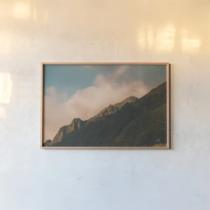 Rainbow over Hawaii by Max Blakesberg Studios. shown as a paper print in a natural frame. Available as a archival giclee rolled canvas, fine art paper, or poster print. SKU 93618i.