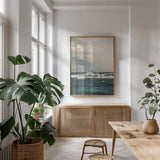 Ride the Tide by Max Blakesberg Studios. shown as a print in a natural wood frame in a dining room. Available as a archival giclee rolled canvas, fine art paper, or poster print. SKU 91870h.