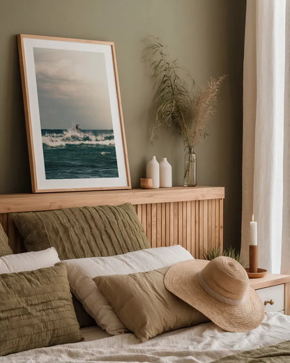 Ride the Tide by Max Blakesberg Studios. shown as a paper print in a natural frame. Available as a archival giclee rolled canvas, fine art paper, or poster print. SKU 91870h.