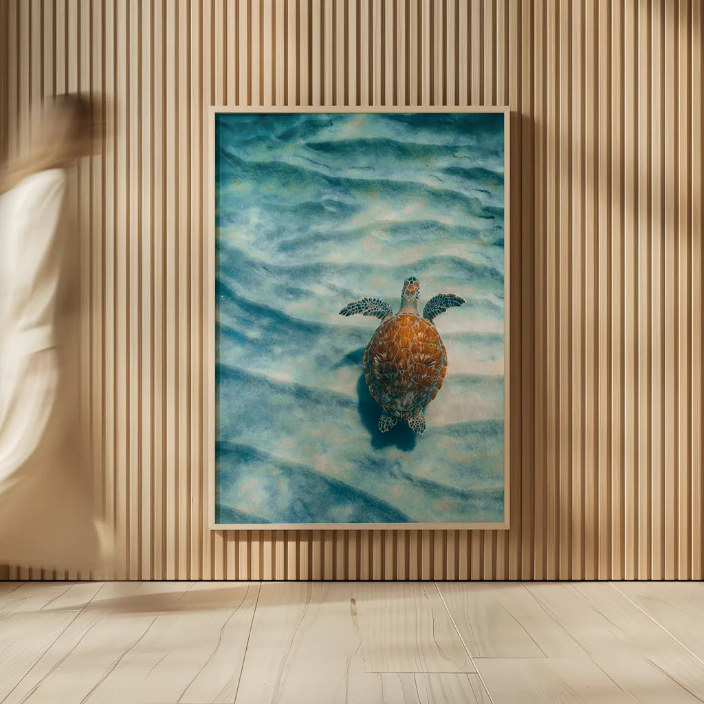 Sandbar Sea Turtle I by Max Blakesberg Studios. shown as over sized large wall art. Available as an archival giclee rolled canvas, fine art paper, or poster print. SKU 91388h.