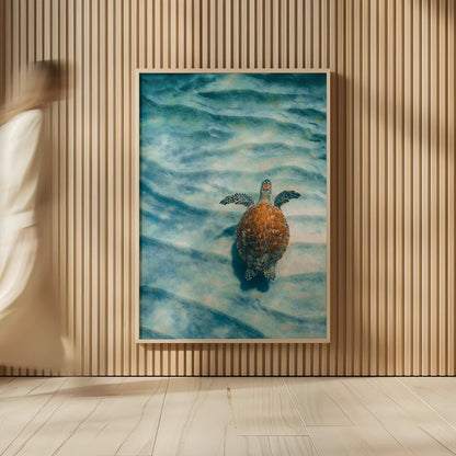 Sandbar Sea Turtle I by Max Blakesberg Studios. shown as over sized large wall art. Available as an archival giclee rolled canvas, fine art paper, or poster print. SKU 91388h.