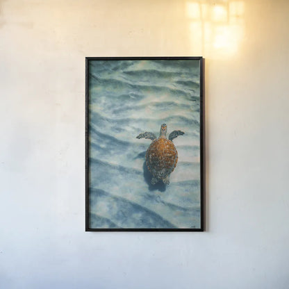 Sandbar Sea Turtle I by Max Blakesberg Studios. shown as a paper print in a black flame. Available as a archival giclee rolled canvas, fine art paper, or poster print. SKU 91388h.