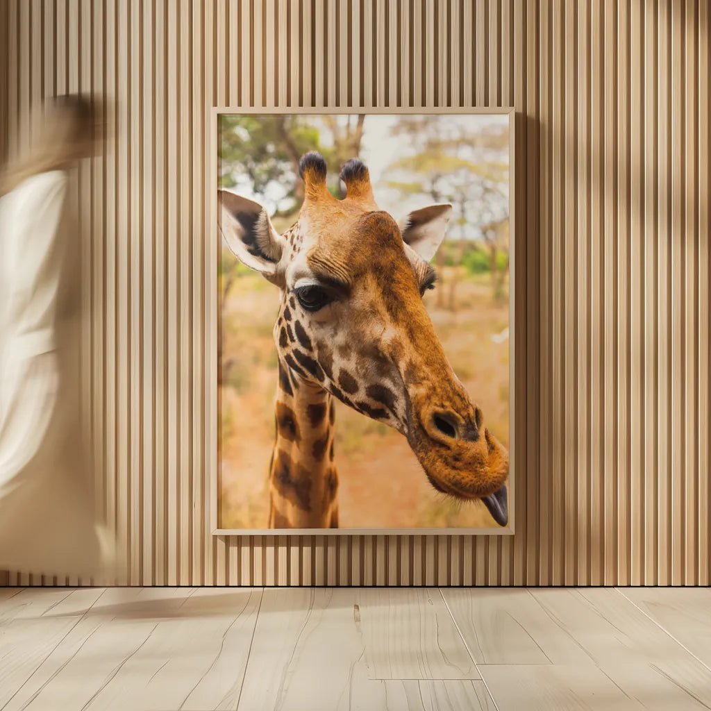 Silly Giraffe I by Max Blakesberg Studios. shown as over sized large wall art. Available as an archival giclee rolled canvas, fine art paper, or poster print. SKU 94177h.