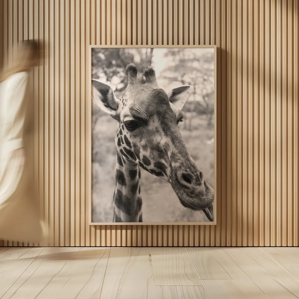 Silly Giraffe Neutral II by Max Blakesberg Studios. shown as over sized large wall art. Available as an archival giclee rolled canvas, fine art paper, or poster print. SKU 94180h.