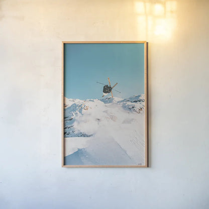 Snow Day II by Max Blakesberg Studios. shown as a paper print in a natural frame. Available as a archival giclee rolled canvas, fine art paper, or poster print. SKU 91873h.