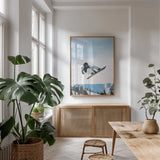 Snow Day IV by Max Blakesberg Studios. shown as a print in a natural wood frame in a dining room. Available as a archival giclee rolled canvas, fine art paper, or poster print. SKU 91875h.