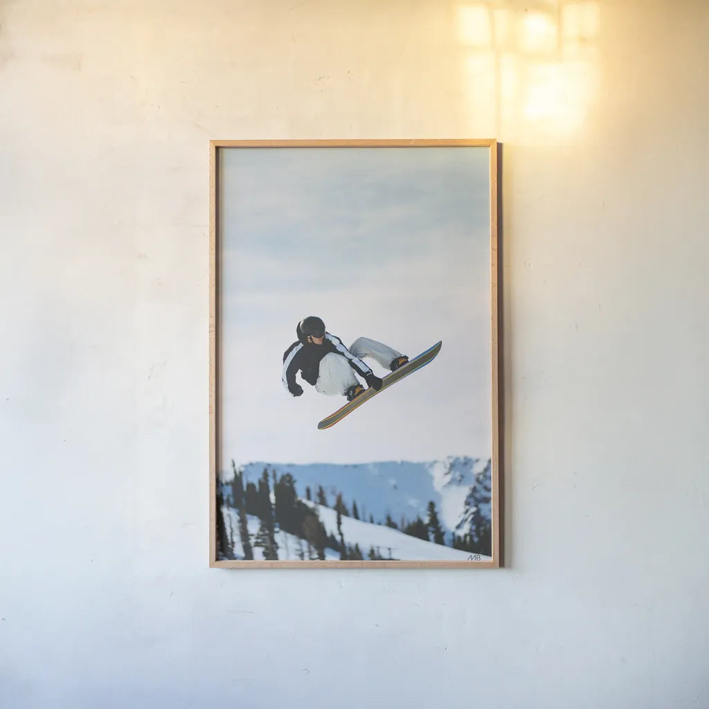 Snow Day IV by Max Blakesberg Studios. shown as a paper print in a natural frame. Available as a archival giclee rolled canvas, fine art paper, or poster print. SKU 91875h.