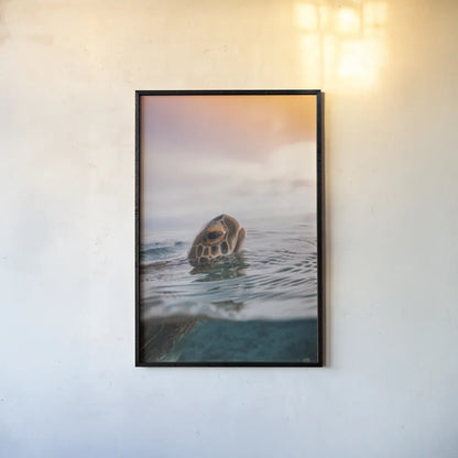 Sunrise Swim by Max Blakesberg Studios. shown as a paper print in a black flame. Available as a archival giclee rolled canvas, fine art paper, or poster print. SKU 91647h.