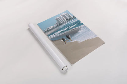Surf Day by Max Blakesberg Studios. shown as a rolled paper print. Available as archival giclee rolled canvas, fine art paper, or poster print. SKU 91871h.