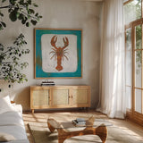 Ahoy II Red Blue by Melissa Averinos. Shown in a natural wood frame in a cozy modern living room. Available as an archival giclee rolled canvas, fine art paper, or poster print. SKU 27695a.