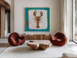 Ahoy II Red Blue by Melissa Averinos. Shown as extra-large giant wall art in a modern living room. Available as an archival giclee rolled canvas, fine art paper, or poster print. SKU 27695a.