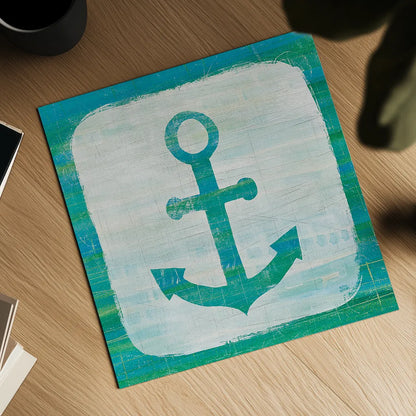 Ahoy III Blue Green by Melissa Averinos. Shown as a detailed flat fine art print, highlighting archival giclee quality. Available as an archival giclee rolled canvas, fine art paper, or poster print. SKU 27275a.