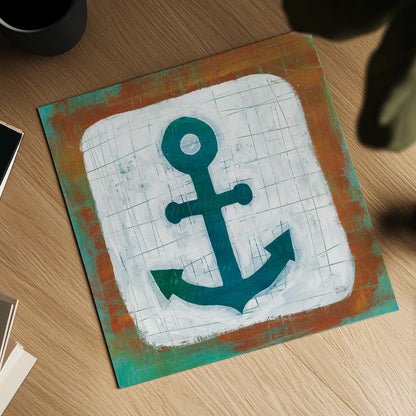 Ahoy III Red Blue by Melissa Averinos. Shown as a detailed flat fine art print, highlighting archival giclee quality. Available as an archival giclee rolled canvas, fine art paper, or poster print. SKU 27696a.