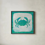 Ahoy V Blue Green by Melissa Averinos. Shown in a sleek black glass frame for a contemporary gallery look. Available as an archival giclee rolled canvas, fine art paper, or poster print. SKU 27277a.