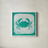 Ahoy V Blue Green by Melissa Averinos. Shown in a crisp white glass frame for a clean and minimalist style. Available as an archival giclee rolled canvas, fine art paper, or poster print. SKU 27277a.