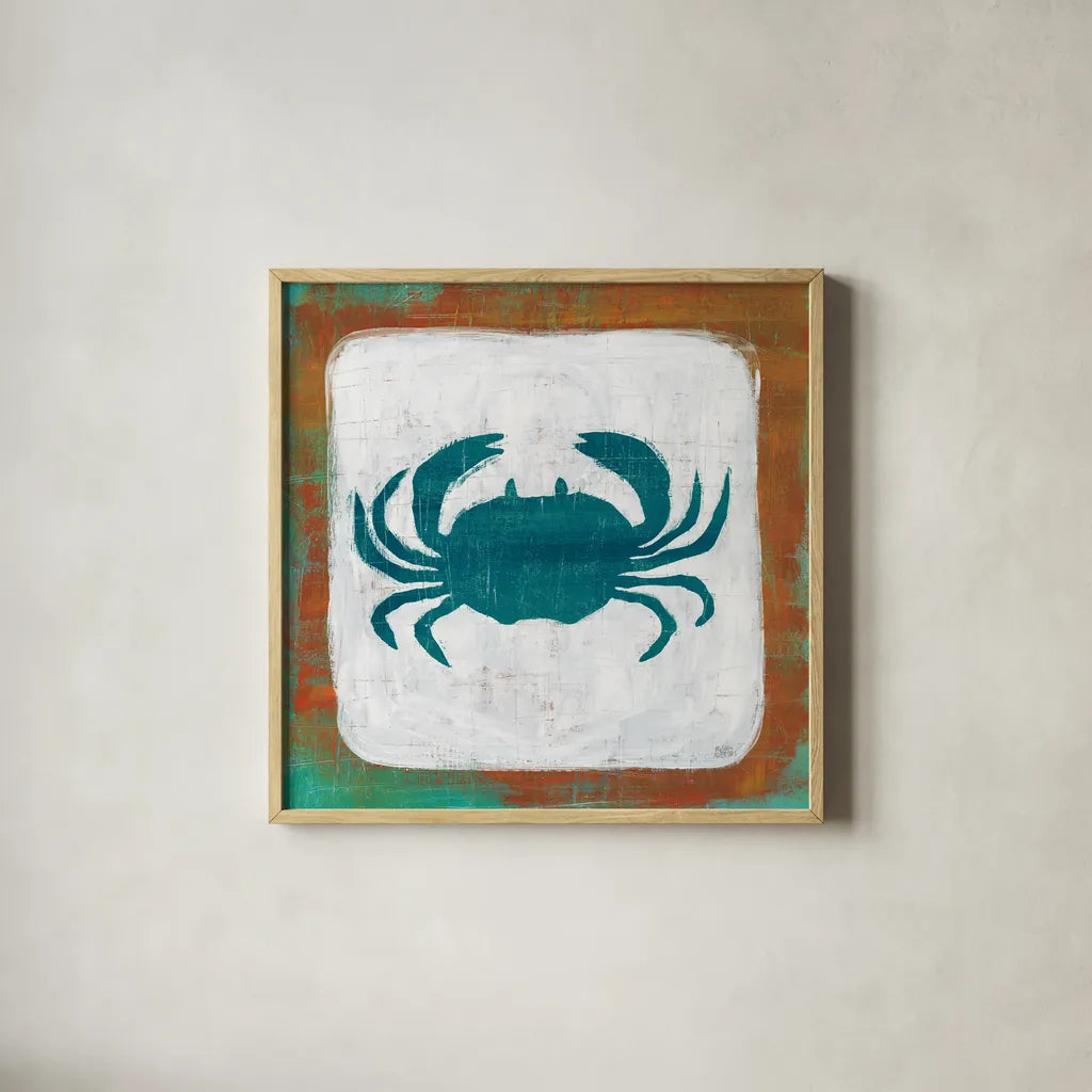 Ahoy V Red Blue by Melissa Averinos. Shown in a natural wood glass frame for a timeless modern aesthetic. Available as an archival giclee rolled canvas, fine art paper, or poster print. SKU 27698a.