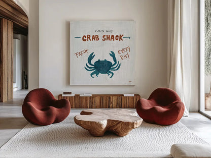 Ahoy X Square by Melissa Averinos. Shown as extra-large giant wall art in a modern living room. Available as an archival giclee rolled canvas, fine art paper, or poster print. SKU 32113a.