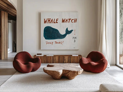 Ahoy XI by Melissa Averinos. Shown as extra-large giant wall art in a modern living room. Available as an archival giclee rolled canvas, fine art paper, or poster print. SKU 27706a.