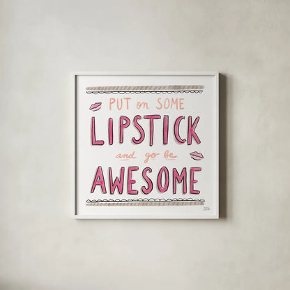 Awesome Lipstick by Melissa Averinos. Shown in a crisp white glass frame for a clean and minimalist style. Available as an archival giclee rolled canvas, fine art paper, or poster print. SKU 59172a.