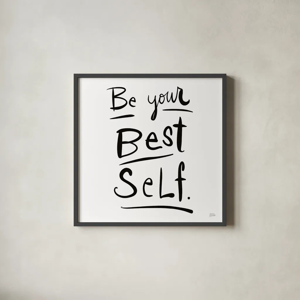 Be Your Best Self by Melissa Averinos. Shown in a sleek black glass frame for a contemporary gallery look. Available as an archival giclee rolled canvas, fine art paper, or poster print. SKU 64425a.