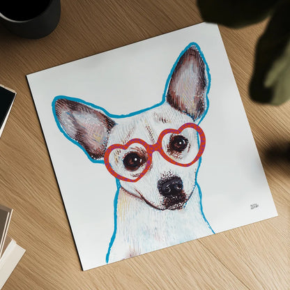 Bespectacled Pet I by Melissa Averinos. Shown as a detailed flat fine art print, highlighting archival giclee quality. Available as an archival giclee rolled canvas, fine art paper, or poster print. SKU 54787a.