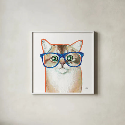 Bespectacled Pet II by Melissa Averinos. Shown in a crisp white glass frame for a clean and minimalist style. Available as an archival giclee rolled canvas, fine art paper, or poster print. SKU 54788a.