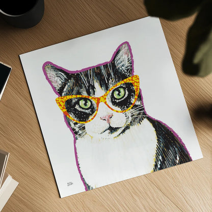 Bespectacled Pet III by Melissa Averinos. Shown as a detailed flat fine art print, highlighting archival giclee quality. Available as an archival giclee rolled canvas, fine art paper, or poster print. SKU 54789a.