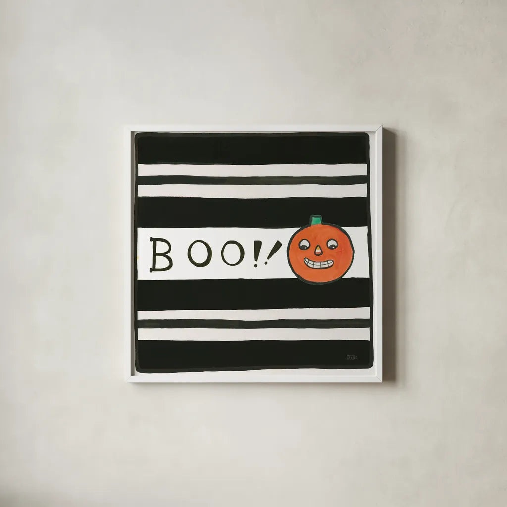 Boo by Melissa Averinos. Shown in a crisp white glass frame for a clean and minimalist style. Available as an archival giclee rolled canvas, fine art paper, or poster print. SKU 57876a.