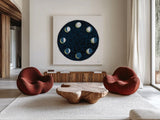 Celestial Map by Melissa Averinos. Shown as extra-large giant wall art in a modern living room. Available as an archival giclee rolled canvas, fine art paper, or poster print. SKU 65379a.