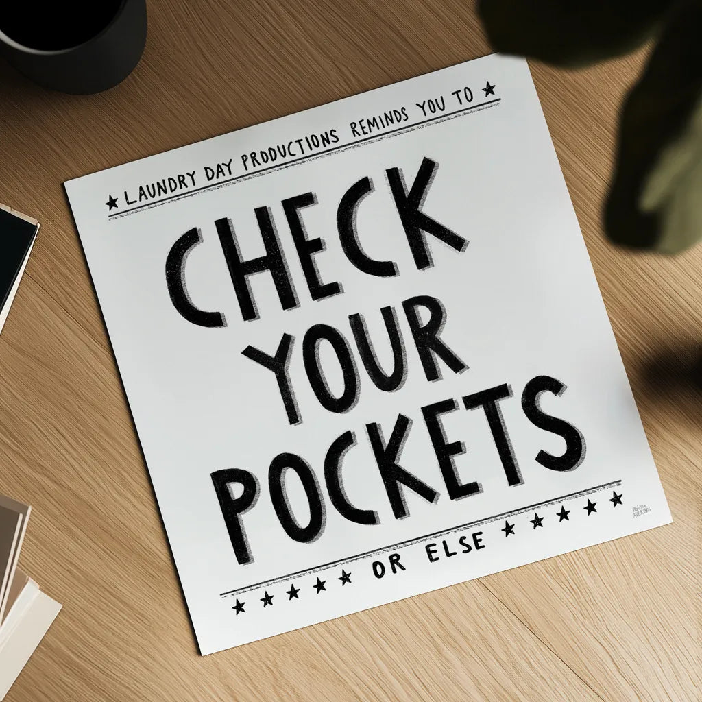 Check Your Pockets by Melissa Averinos. Shown as a detailed flat fine art print, highlighting archival giclee quality. Available as an archival giclee rolled canvas, fine art paper, or poster print. SKU 59179a.