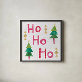 Christmas Collage I by Melissa Averinos. Shown in a sleek black glass frame for a contemporary gallery look. Available as an archival giclee rolled canvas, fine art paper, or poster print. SKU 33135a.
