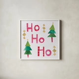 Christmas Collage I by Melissa Averinos. Shown in a crisp white glass frame for a clean and minimalist style. Available as an archival giclee rolled canvas, fine art paper, or poster print. SKU 33135a.