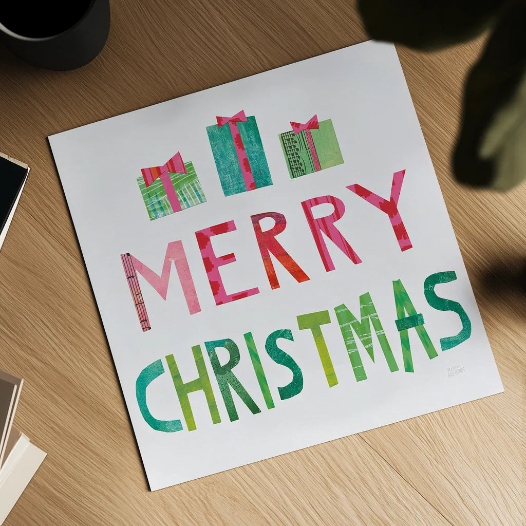 Christmas Collage III by Melissa Averinos. Shown as a detailed flat fine art print, highlighting archival giclee quality. Available as an archival giclee rolled canvas, fine art paper, or poster print. SKU 33137a.