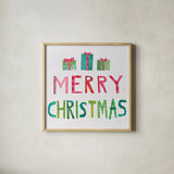 Christmas Collage III by Melissa Averinos. Shown in a natural wood glass frame for a timeless modern aesthetic. Available as an archival giclee rolled canvas, fine art paper, or poster print. SKU 33137a.