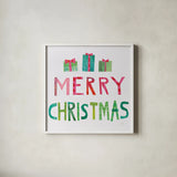 Christmas Collage III by Melissa Averinos. Shown in a crisp white glass frame for a clean and minimalist style. Available as an archival giclee rolled canvas, fine art paper, or poster print. SKU 33137a.