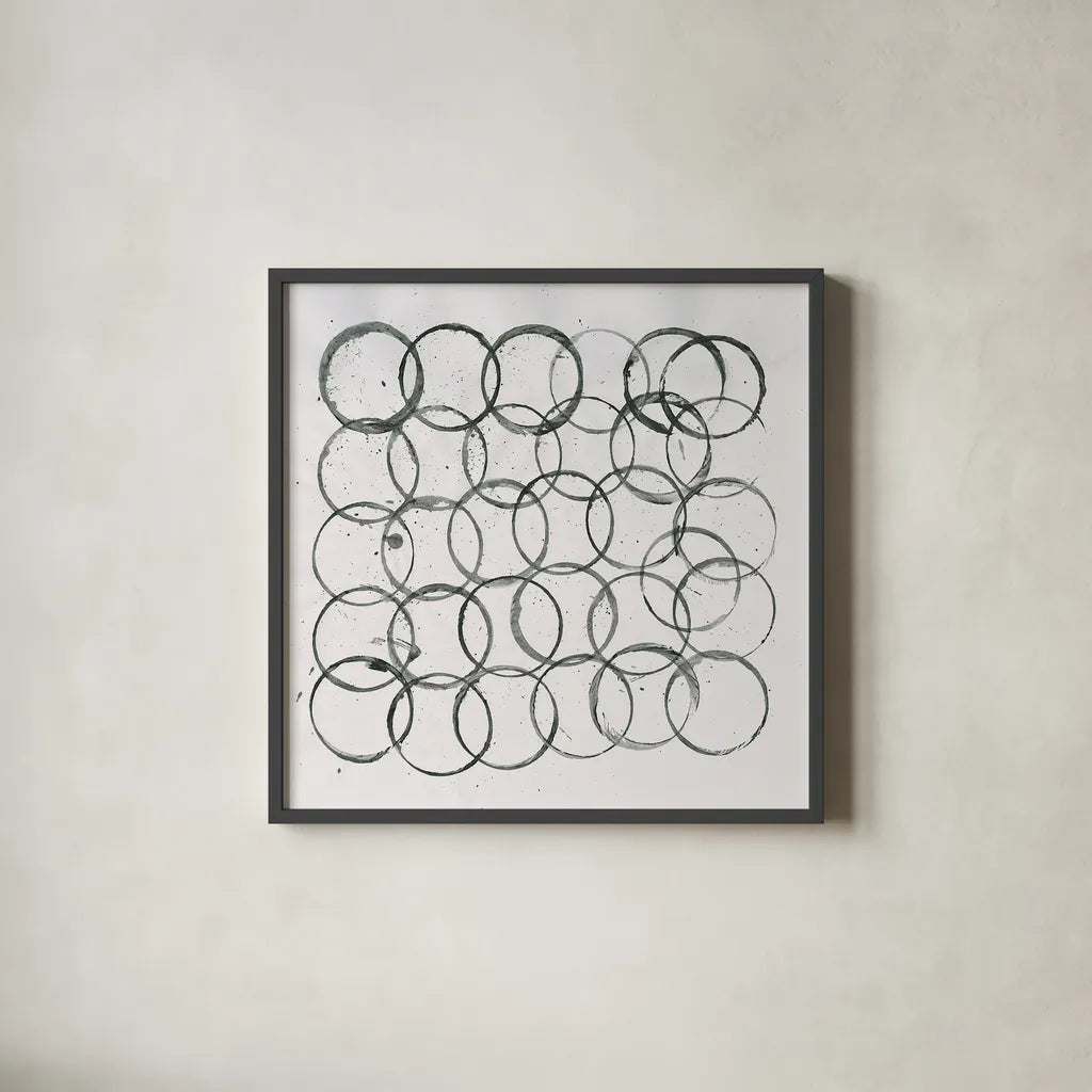 Circle Element 2 by Melissa Averinos. Shown in a sleek black glass frame for a contemporary gallery look. Available as an archival giclee rolled canvas, fine art paper, or poster print. SKU 28959a.