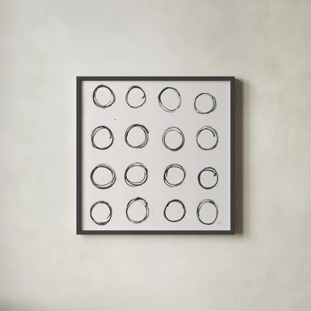 Circle Element 3 by Melissa Averinos. Shown in a sleek black glass frame for a contemporary gallery look. Available as an archival giclee rolled canvas, fine art paper, or poster print. SKU 28960a.