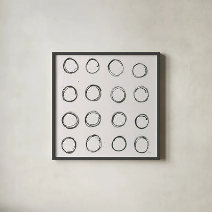Circle Element 3 by Melissa Averinos. Shown in a sleek black glass frame for a contemporary gallery look. Available as an archival giclee rolled canvas, fine art paper, or poster print. SKU 28960a.
