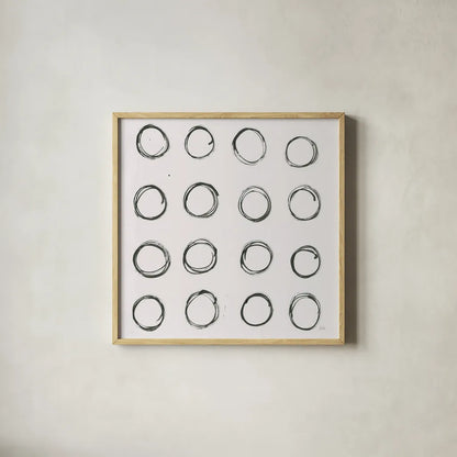 Circle Element 3 by Melissa Averinos. Shown in a natural wood glass frame for a timeless modern aesthetic. Available as an archival giclee rolled canvas, fine art paper, or poster print. SKU 28960a.