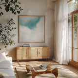 Cloudscape I by Melissa Averinos. Shown in a natural wood frame in a cozy modern living room. Available as an archival giclee rolled canvas, fine art paper, or poster print. SKU 59176a.