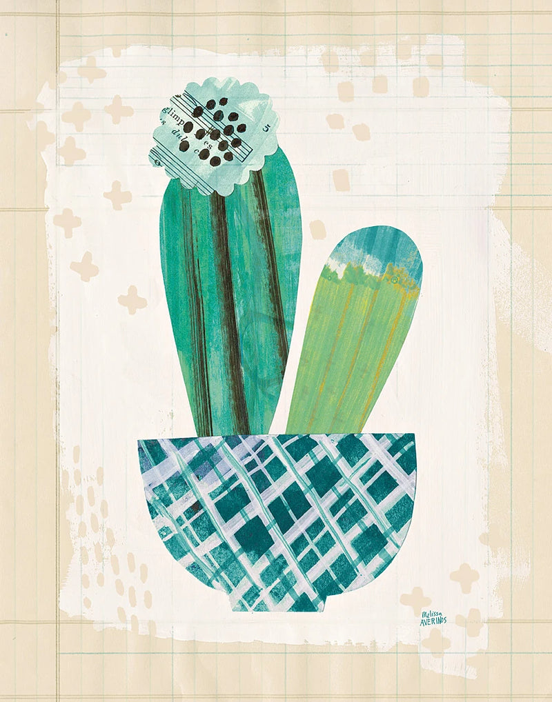 Collage Cactus II on Graph Paper Teal by Melissa Averinos