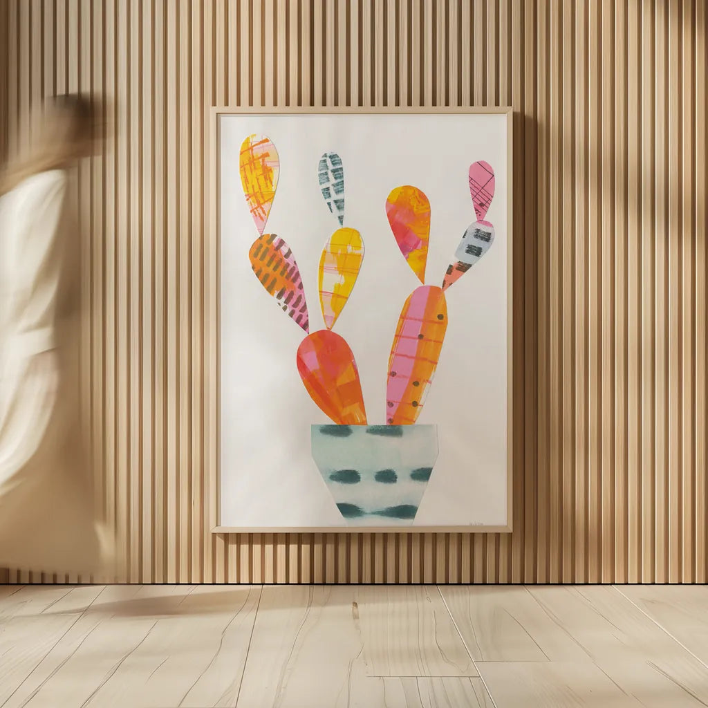 Collage Cactus IV by Melissa Averinos. shown as over sized large wall art. Available as an archival giclee rolled canvas, fine art paper, or poster print. SKU 23878h.