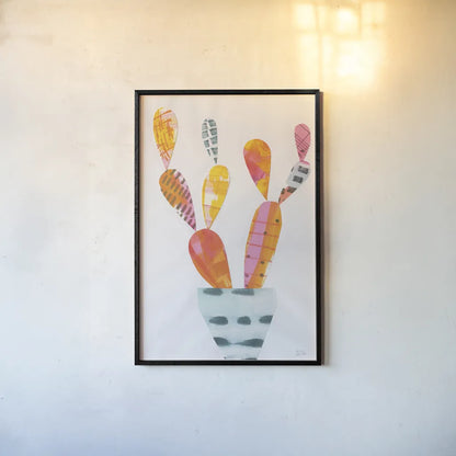 Collage Cactus IV by Melissa Averinos. shown as a paper print in a black flame. Available as a archival giclee rolled canvas, fine art paper, or poster print. SKU 23878h.
