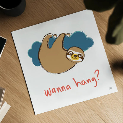 Colorful Sloth II v2 by Melissa Averinos. Shown as a detailed flat fine art print, highlighting archival giclee quality. Available as an archival giclee rolled canvas, fine art paper, or poster print. SKU 56792a.