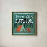 Comfy Camping III by Melissa Averinos. Shown in a natural wood glass frame for a timeless modern aesthetic. Available as an archival giclee rolled canvas, fine art paper, or poster print. SKU 59739a.