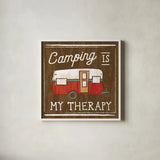 Comfy Camping IV by Melissa Averinos. Shown in a crisp white glass frame for a clean and minimalist style. Available as an archival giclee rolled canvas, fine art paper, or poster print. SKU 59740a.