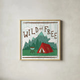 Comfy Camping V by Melissa Averinos. Shown in a natural wood glass frame for a timeless modern aesthetic. Available as an archival giclee rolled canvas, fine art paper, or poster print. SKU 59741a.