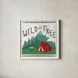 Comfy Camping V by Melissa Averinos. Shown in a crisp white glass frame for a clean and minimalist style. Available as an archival giclee rolled canvas, fine art paper, or poster print. SKU 59741a.
